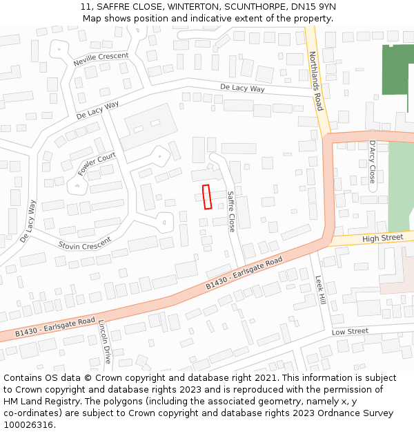 11, SAFFRE CLOSE, WINTERTON, SCUNTHORPE, DN15 9YN: Location map and indicative extent of plot