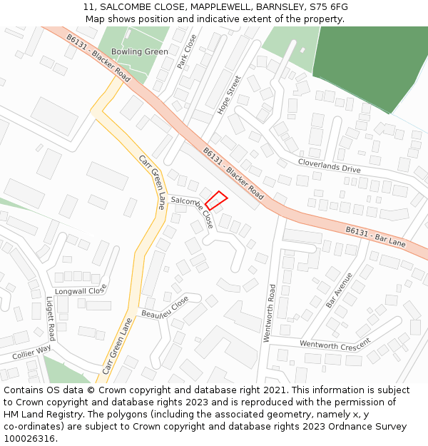 11, SALCOMBE CLOSE, MAPPLEWELL, BARNSLEY, S75 6FG: Location map and indicative extent of plot