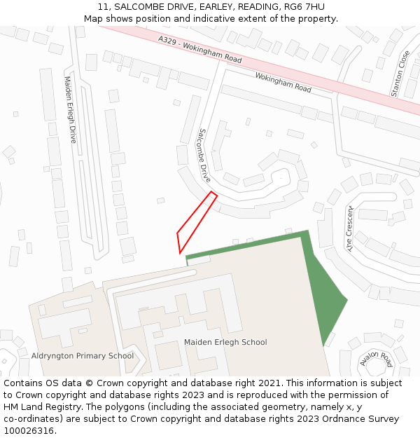 11, SALCOMBE DRIVE, EARLEY, READING, RG6 7HU: Location map and indicative extent of plot
