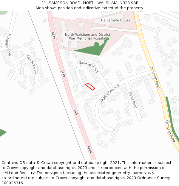 11, SAMPSON ROAD, NORTH WALSHAM, NR28 9AR: Location map and indicative extent of plot