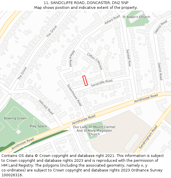 11, SANDCLIFFE ROAD, DONCASTER, DN2 5NP: Location map and indicative extent of plot