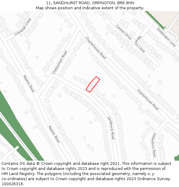 11, SANDHURST ROAD, ORPINGTON, BR6 9HN: Location map and indicative extent of plot