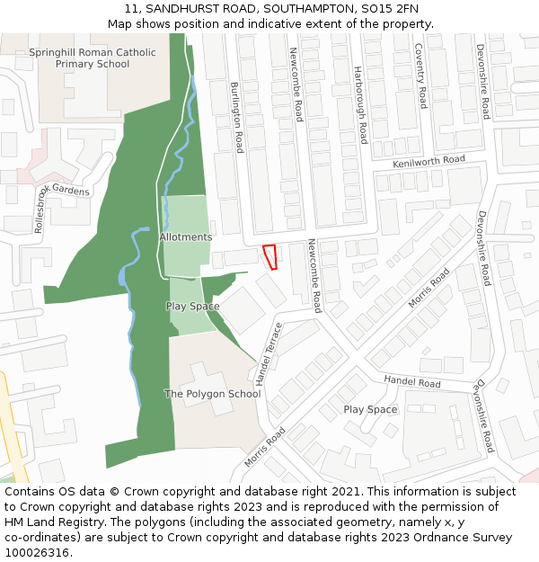 11, SANDHURST ROAD, SOUTHAMPTON, SO15 2FN: Location map and indicative extent of plot