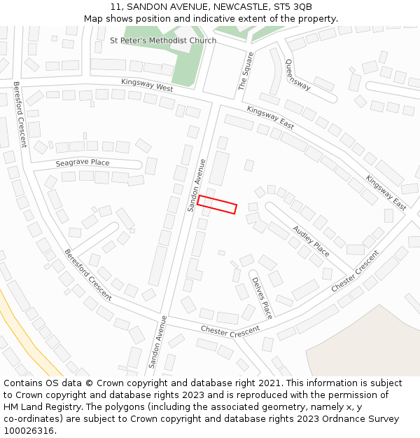 11, SANDON AVENUE, NEWCASTLE, ST5 3QB: Location map and indicative extent of plot