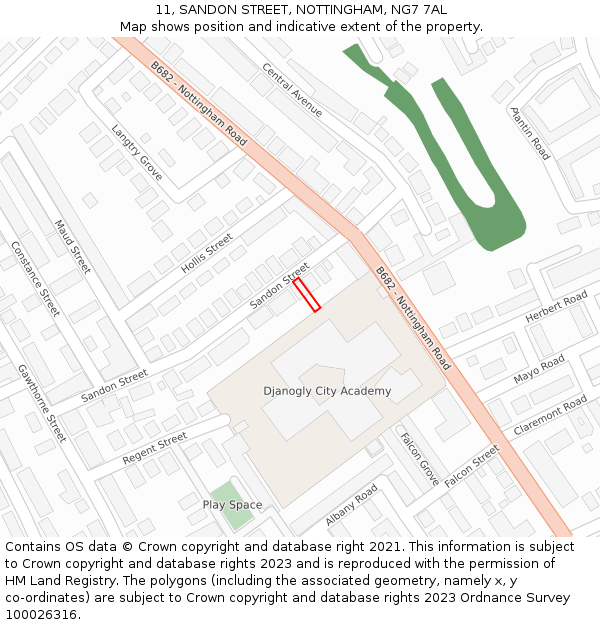 11, SANDON STREET, NOTTINGHAM, NG7 7AL: Location map and indicative extent of plot