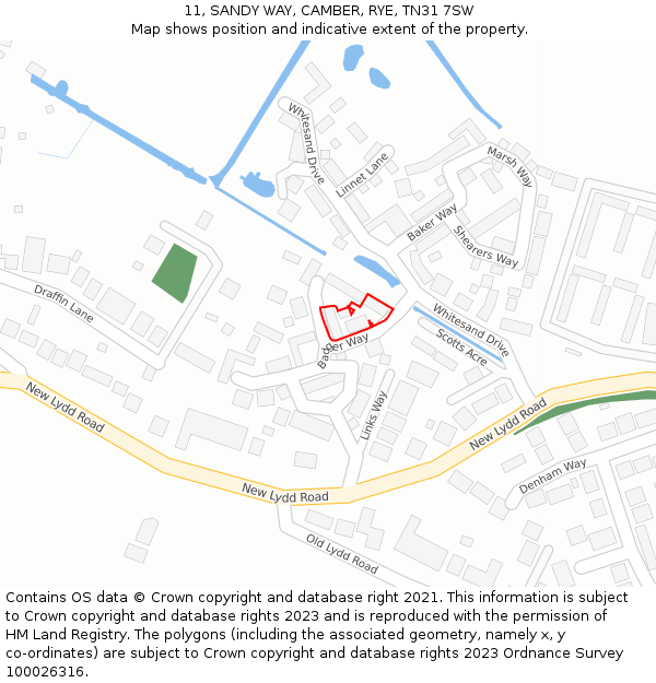 11, SANDY WAY, CAMBER, RYE, TN31 7SW: Location map and indicative extent of plot