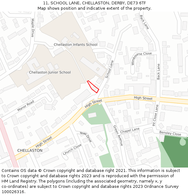 11, SCHOOL LANE, CHELLASTON, DERBY, DE73 6TF: Location map and indicative extent of plot