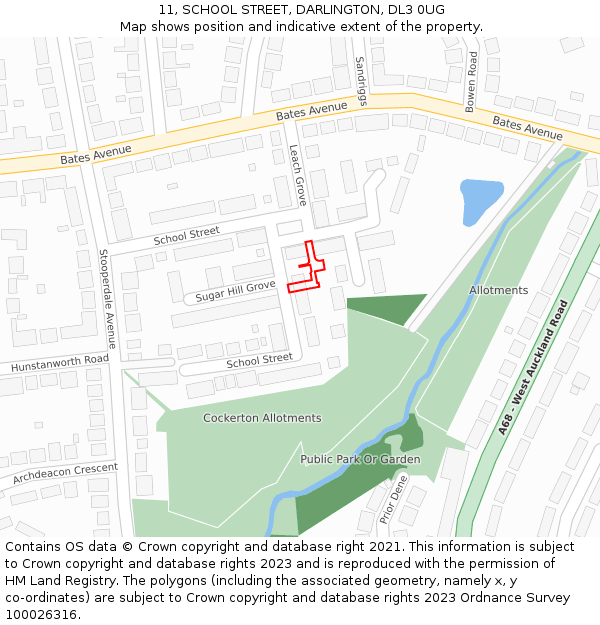 11, SCHOOL STREET, DARLINGTON, DL3 0UG: Location map and indicative extent of plot