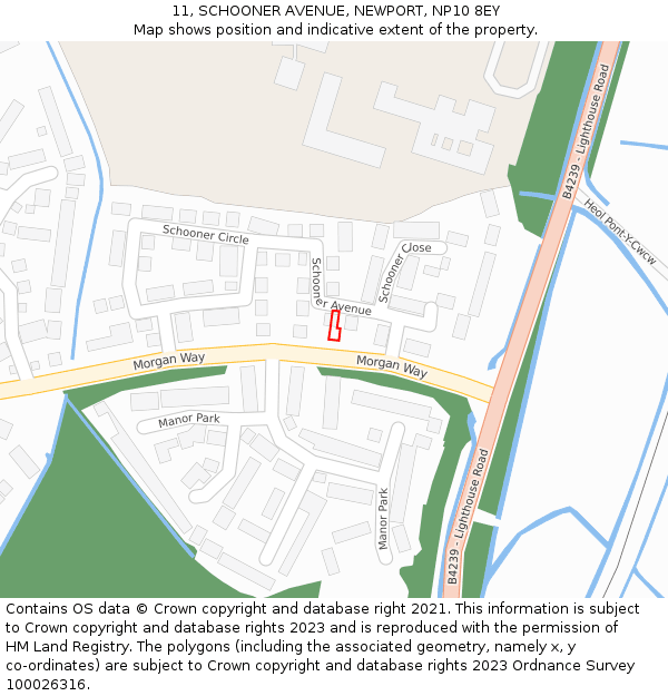 11, SCHOONER AVENUE, NEWPORT, NP10 8EY: Location map and indicative extent of plot