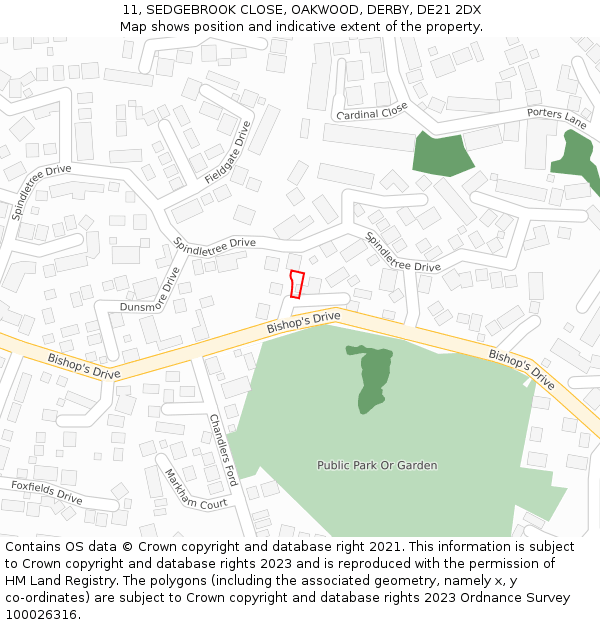 11, SEDGEBROOK CLOSE, OAKWOOD, DERBY, DE21 2DX: Location map and indicative extent of plot