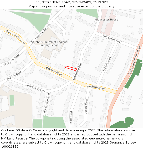 11, SERPENTINE ROAD, SEVENOAKS, TN13 3XR: Location map and indicative extent of plot