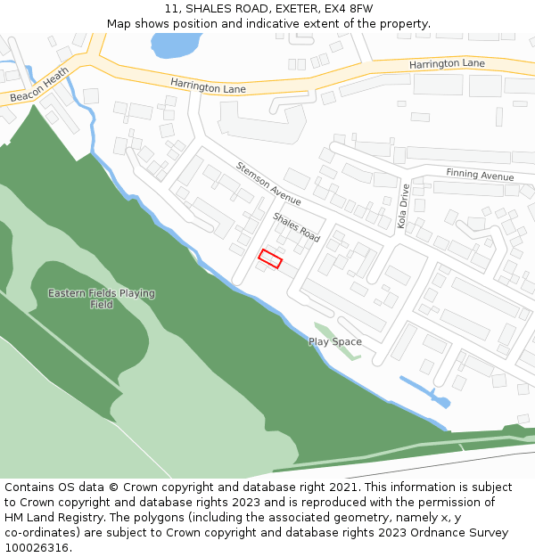11, SHALES ROAD, EXETER, EX4 8FW: Location map and indicative extent of plot