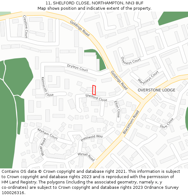 11, SHELFORD CLOSE, NORTHAMPTON, NN3 8UF: Location map and indicative extent of plot