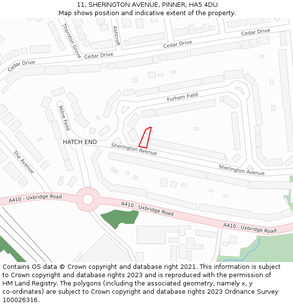 11, SHERINGTON AVENUE, PINNER, HA5 4DU: Location map and indicative extent of plot