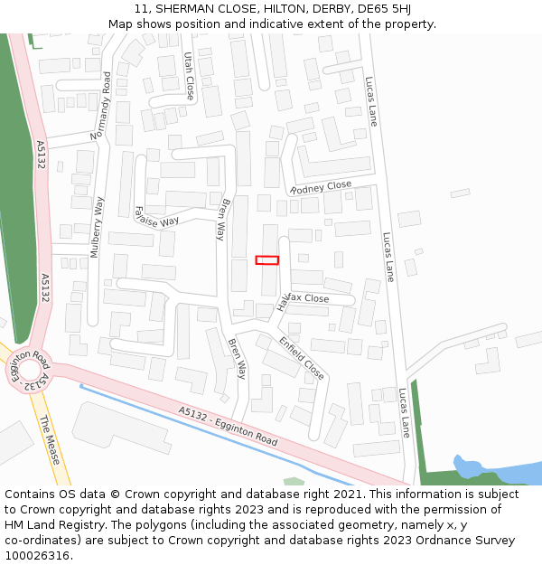 11, SHERMAN CLOSE, HILTON, DERBY, DE65 5HJ: Location map and indicative extent of plot