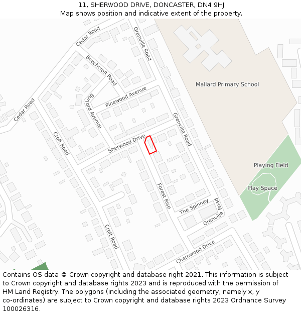 11, SHERWOOD DRIVE, DONCASTER, DN4 9HJ: Location map and indicative extent of plot