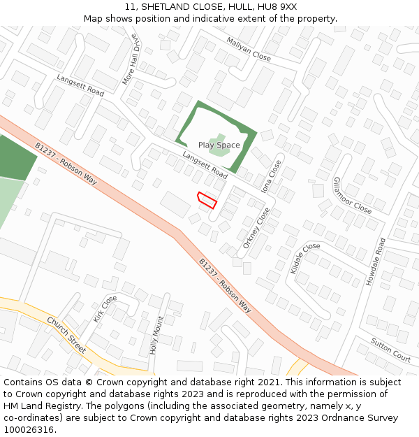 11, SHETLAND CLOSE, HULL, HU8 9XX: Location map and indicative extent of plot