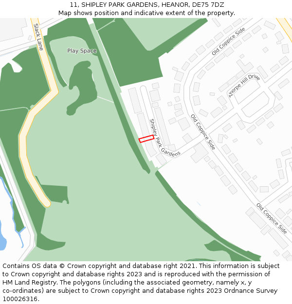 11, SHIPLEY PARK GARDENS, HEANOR, DE75 7DZ: Location map and indicative extent of plot