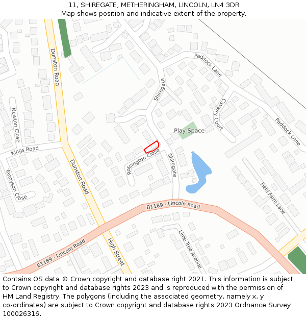 11, SHIREGATE, METHERINGHAM, LINCOLN, LN4 3DR: Location map and indicative extent of plot