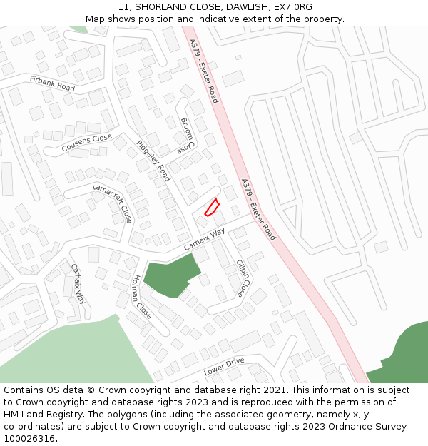 11, SHORLAND CLOSE, DAWLISH, EX7 0RG: Location map and indicative extent of plot