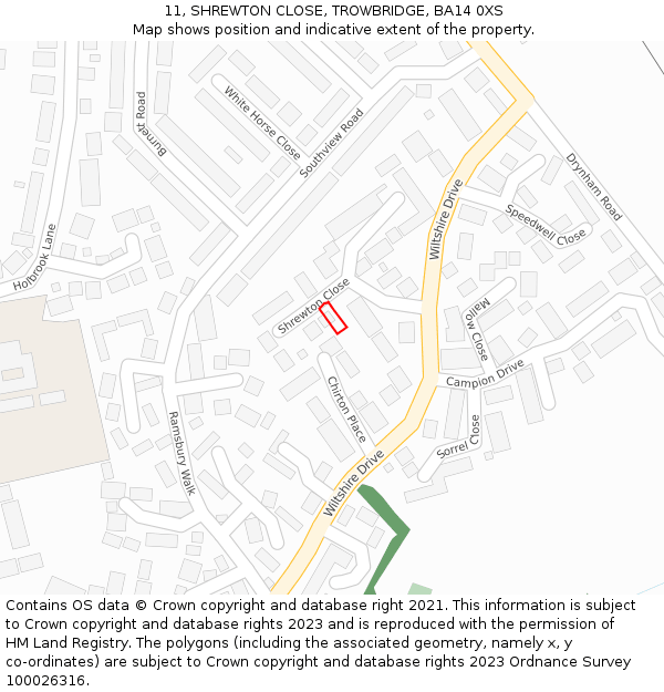 11, SHREWTON CLOSE, TROWBRIDGE, BA14 0XS: Location map and indicative extent of plot