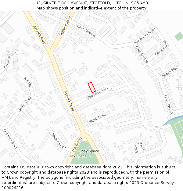 11, SILVER BIRCH AVENUE, STOTFOLD, HITCHIN, SG5 4AR: Location map and indicative extent of plot