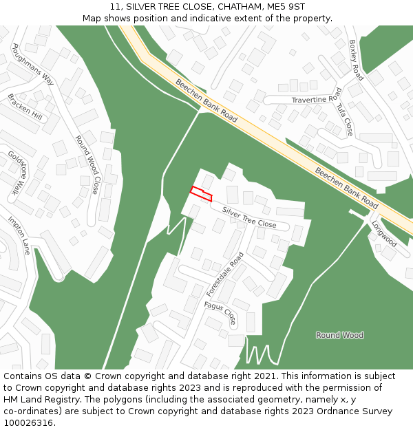 11, SILVER TREE CLOSE, CHATHAM, ME5 9ST: Location map and indicative extent of plot