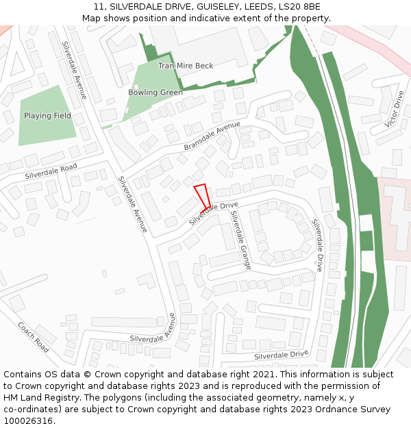 11, SILVERDALE DRIVE, GUISELEY, LEEDS, LS20 8BE: Location map and indicative extent of plot