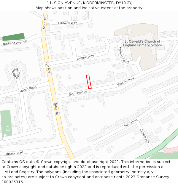 11, SION AVENUE, KIDDERMINSTER, DY10 2YJ: Location map and indicative extent of plot