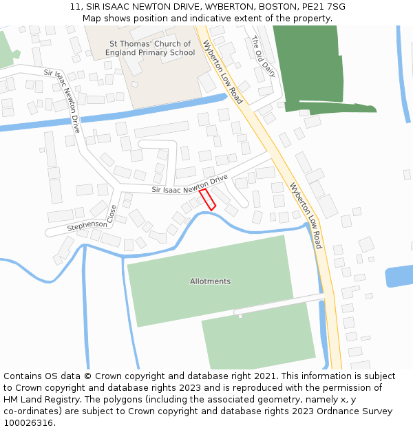 11, SIR ISAAC NEWTON DRIVE, WYBERTON, BOSTON, PE21 7SG: Location map and indicative extent of plot
