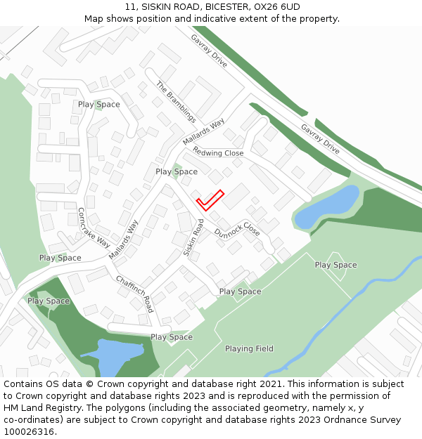 11, SISKIN ROAD, BICESTER, OX26 6UD: Location map and indicative extent of plot