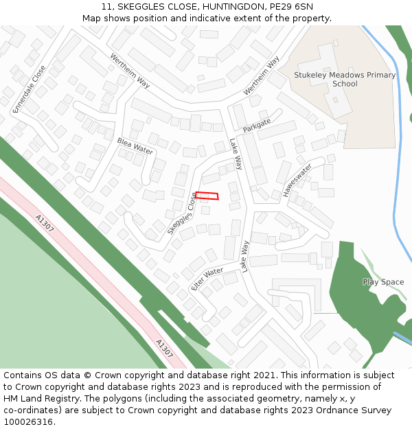 11, SKEGGLES CLOSE, HUNTINGDON, PE29 6SN: Location map and indicative extent of plot