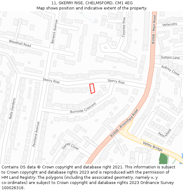 11, SKERRY RISE, CHELMSFORD, CM1 4EG: Location map and indicative extent of plot