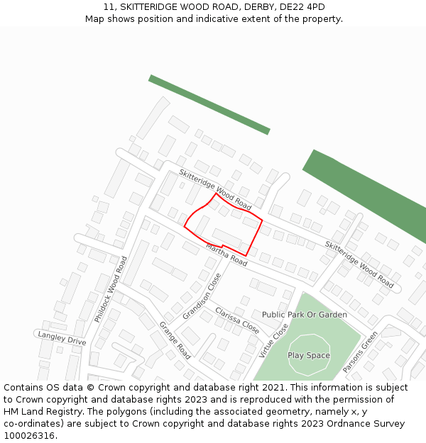 11, SKITTERIDGE WOOD ROAD, DERBY, DE22 4PD: Location map and indicative extent of plot