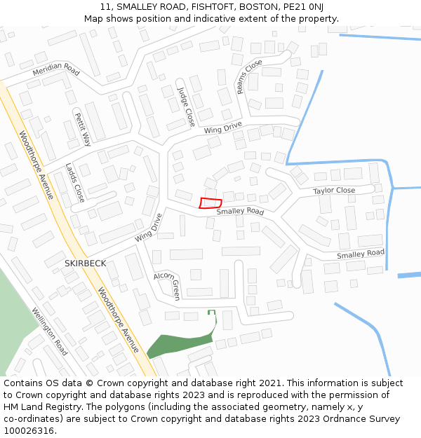 11, SMALLEY ROAD, FISHTOFT, BOSTON, PE21 0NJ: Location map and indicative extent of plot