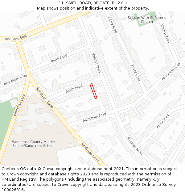 11, SMITH ROAD, REIGATE, RH2 8HJ: Location map and indicative extent of plot
