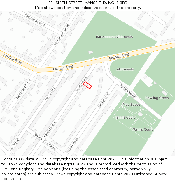 11, SMITH STREET, MANSFIELD, NG18 3BD: Location map and indicative extent of plot