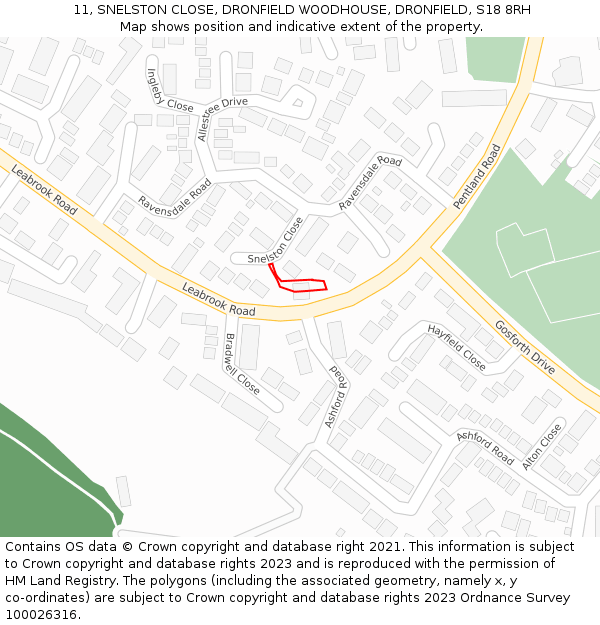 11, SNELSTON CLOSE, DRONFIELD WOODHOUSE, DRONFIELD, S18 8RH: Location map and indicative extent of plot