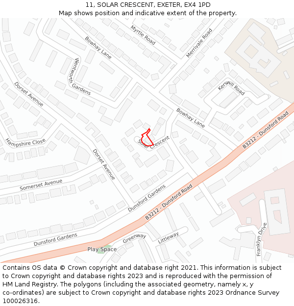 11, SOLAR CRESCENT, EXETER, EX4 1PD: Location map and indicative extent of plot