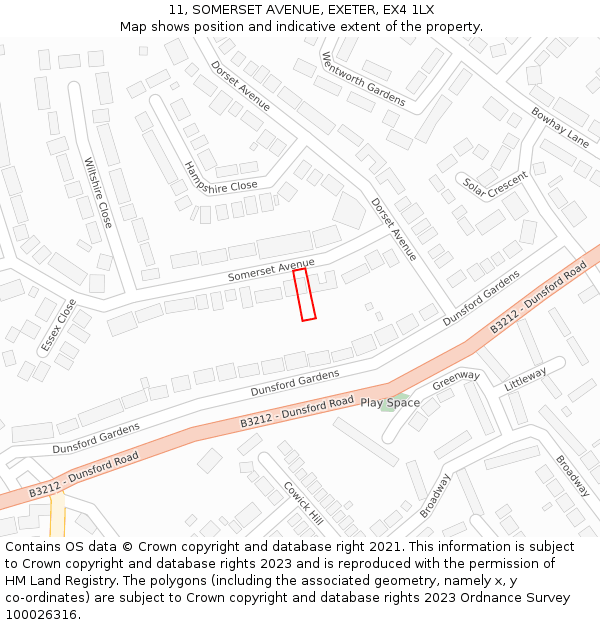 11, SOMERSET AVENUE, EXETER, EX4 1LX: Location map and indicative extent of plot