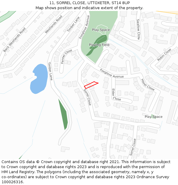 11, SORREL CLOSE, UTTOXETER, ST14 8UP: Location map and indicative extent of plot