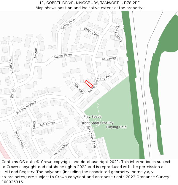 11, SORREL DRIVE, KINGSBURY, TAMWORTH, B78 2PE: Location map and indicative extent of plot