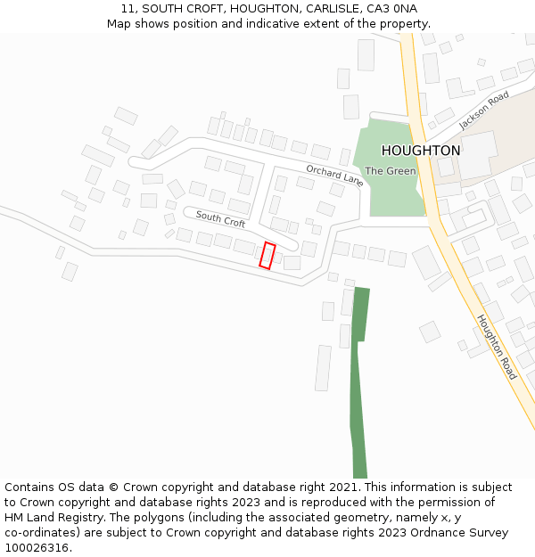 11, SOUTH CROFT, HOUGHTON, CARLISLE, CA3 0NA: Location map and indicative extent of plot