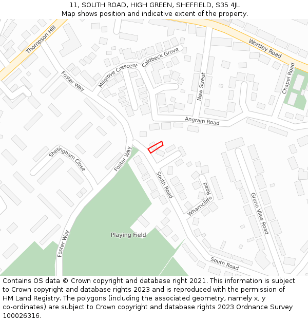 11, SOUTH ROAD, HIGH GREEN, SHEFFIELD, S35 4JL: Location map and indicative extent of plot