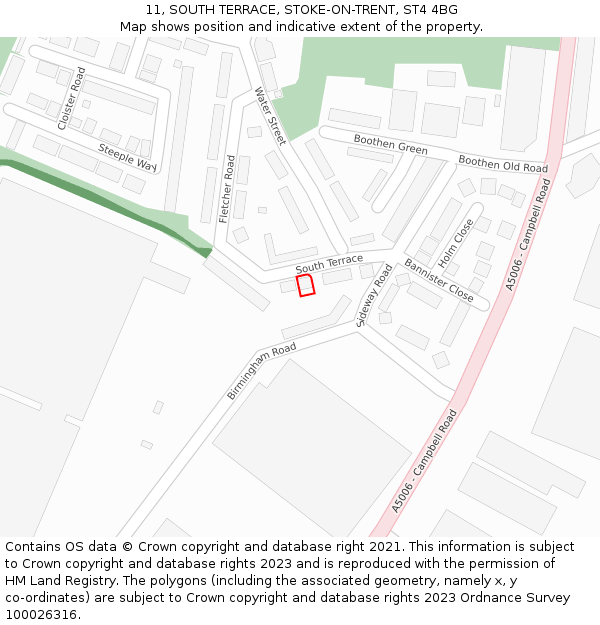 11, SOUTH TERRACE, STOKE-ON-TRENT, ST4 4BG: Location map and indicative extent of plot