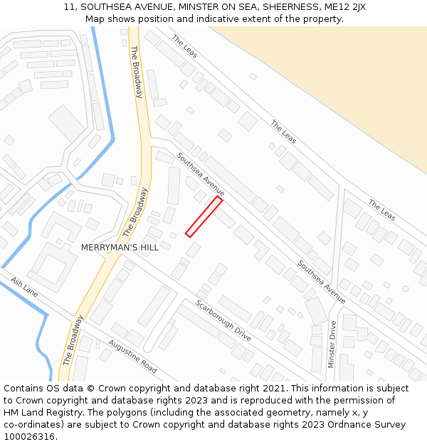 11, SOUTHSEA AVENUE, MINSTER ON SEA, SHEERNESS, ME12 2JX: Location map and indicative extent of plot