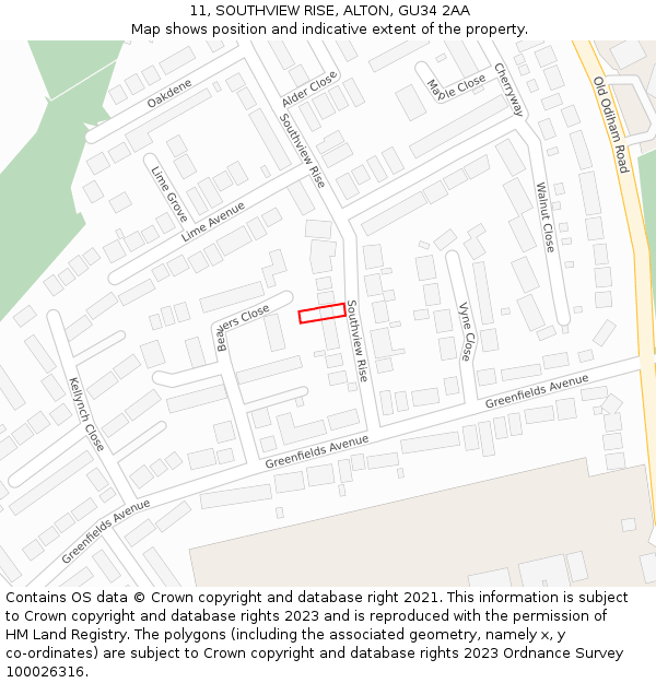 11, SOUTHVIEW RISE, ALTON, GU34 2AA: Location map and indicative extent of plot