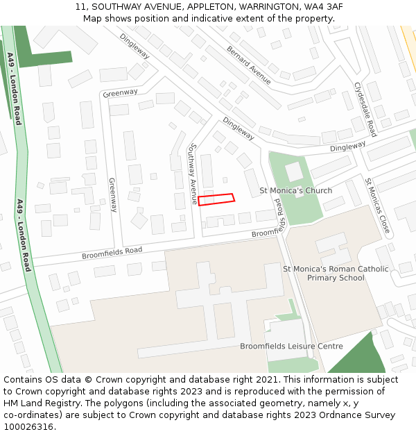 11, SOUTHWAY AVENUE, APPLETON, WARRINGTON, WA4 3AF: Location map and indicative extent of plot
