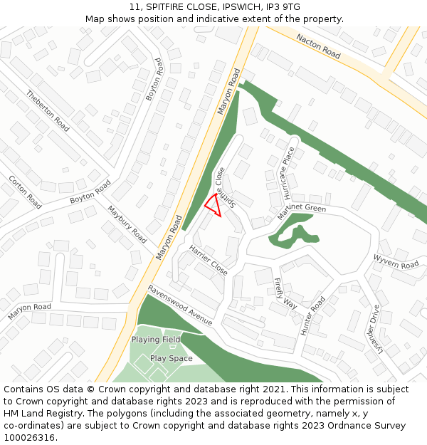 11, SPITFIRE CLOSE, IPSWICH, IP3 9TG: Location map and indicative extent of plot