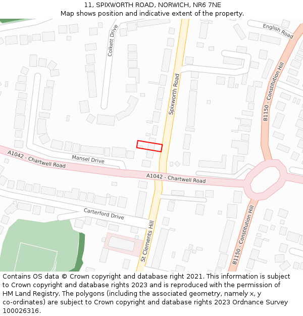 11, SPIXWORTH ROAD, NORWICH, NR6 7NE: Location map and indicative extent of plot